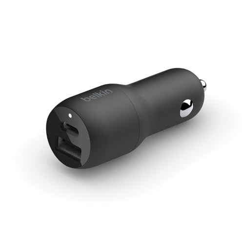 Belkin 37-Watt Dual USB Car Charger - Power Delivery 25W USB-C Port & 12W USB-A Port for PPS Charging Apple iPhone, Samsung Galaxy, AirPods, & More - style: Dual USB-A & C 37W