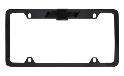 Chevrolet Chevy All Black Metal License Plate Frame Bow Tie Tag Holder - color: BLACK G