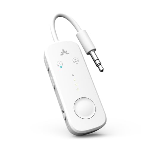 Avantree Relay - Premium Airplane Bluetooth Adapter with Advanced Qualcomm Chipset, 2 Headphones Support, 25hrs Play Time, aptX Adaptive & HD Audio Transmitter for Airpods, Bose & Travel Flight - color: 2-White