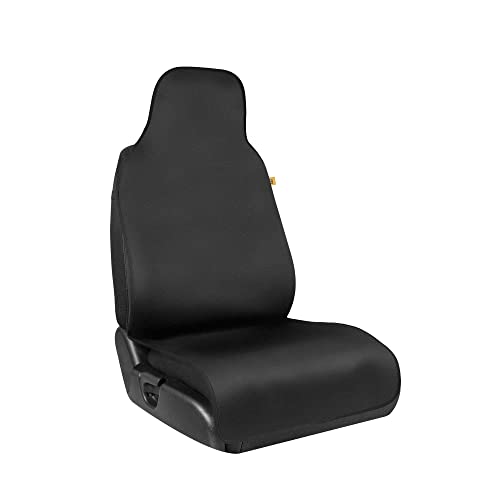 Caterpillar Waterproof Cover for Front Seats, 1 Piece with Black Trim – Durable Neoprene Seat Cover for Cars, Fits 95% of Cars Trucks SUV, Ideal Seat Protector for Leather Seats - color: Black with Black Trim, size: 1 Piece