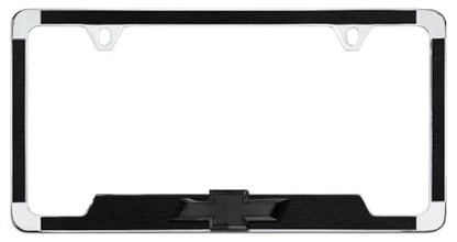 Brushed Black Textured Vinyl Inlay License Frame with Black 3D Chevy Bowtie Emblem - color: Brushed Black