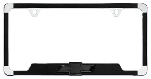 Brushed Black Textured Vinyl Inlay License Frame with Black 3D Chevy Bowtie Emblem - color: Brushed Black