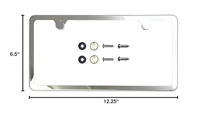T304 Stainless Steel Polish Mirror Two Hole Slim License Plate Frame Holder Tag w/Chrome Metal Cap …