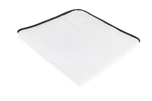 The Rag Company Dry Me A River, Professional Korean 70/30 Blend Microfiber Waffle-Weave Drying & Detailing Towels, Soft Suede Edges, 390 GSM, 26x59 Inches, White, 1-Pack - color: White, size: 26in x 59in