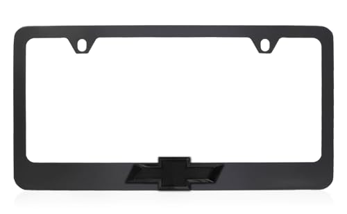 Chevrolet Chevy All Black Metal License Plate Frame Bow Tie Tag Holder - color: BLACK E