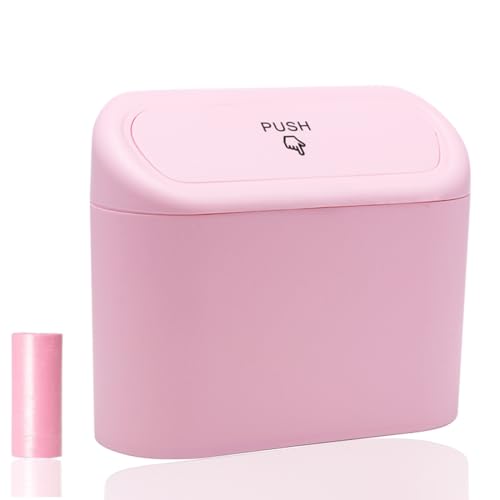 Car Trash Can Bin with Lid - Universal Vehicle Mini Leakproof Garbage Can Bin with 20pcs Trash Bags Can Organizer Storage for Front Back Seat Accessories for Auto Office Bedroom Home(Pink) - color: Pink