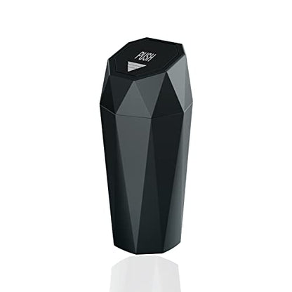 Car Trash Can with Lid，Mini Diamond Design Automatic Portable Trash Can，Small Trash Bin for Automotive Office Home Kitchen 1, Black - color: Black