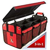 Tuff Viking Convertible Large 3 Compartment SUV Trunk Organizer | Truck Bed for Trucks, Cars, SUVs (4-in-1 with Cover, Red) - color: Red, size: 3-in-1 with Cover