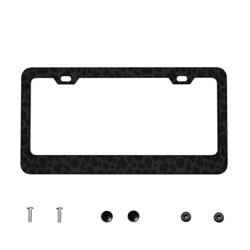 Black Leopard Print License Plate Frame, Cheetah License Plate Cover, Aluminum License Plate Holders, Women & Men Car Tag Frame with Screws, 6 X 12 in - color: Black Leopard, size: 6"L x 12"W
