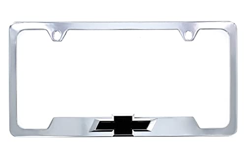 Chevy Metal License Plate Frame Tag Holder with 3D Bowtie Emblem - Chrome Plated - color: CHROME D