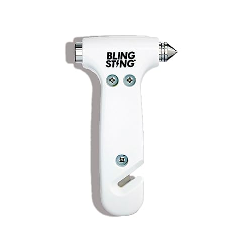 BLINGSTING Safety Hammer - Emergency Automotive Escape Tool with Window Breaker, Seat Belt Cutter & Adjustable Car Visor Strap - Tempered Glass Breaker - Steel Blade - White (1 Count) - color: White 1