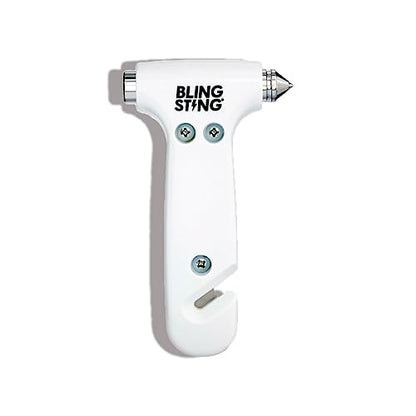 BLINGSTING Safety Hammer - Emergency Automotive Escape Tool with Window Breaker, Seat Belt Cutter & Adjustable Car Visor Strap - Tempered Glass Breaker - Steel Blade - White (1 Count) - color: White 1
