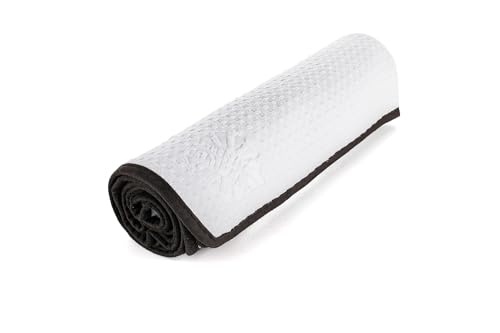 The Rag Company Dry Me A River, Professional Korean 70/30 Blend Microfiber Waffle-Weave Drying & Detailing Towels, Soft Suede Edges, 390 GSM, 26x59 Inches, White, 1-Pack - color: White, size: 26in x 59in