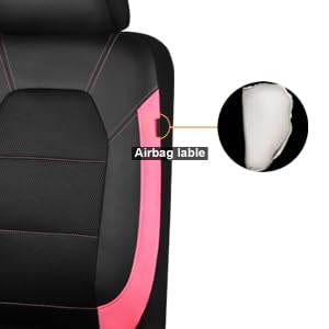 CAR PASS Leather Seat Covers, Breathable Universal Car Seat Cover Full Set for Cute Women Girly,Super 5mm Composite Sponge Inside,Airbag Compatible fits Most Auto,SUVs,Trucks,Vans(Black&Pink) - color: Black&Pink, size: Full Set