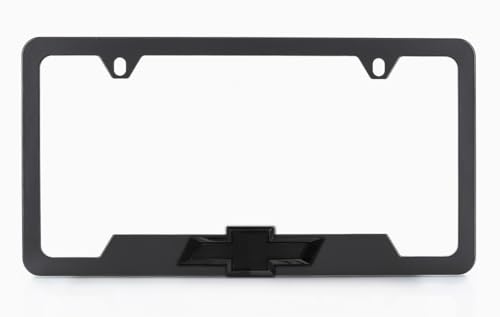Chevrolet Chevy All Black Metal License Plate Frame Bow Tie Tag Holder - color: BLACK F