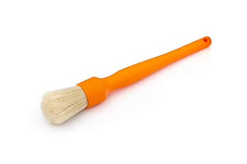Detail Factory - Boar Hair Long-Handle Detailing Brush - Comfortable Grip and Heavy-Duty Scrubbing for Interior, Exterior, Engine Bay, Wheels, Exhaust Tips, Textured Plastic, Orange - color: Orange, size: Long Handle