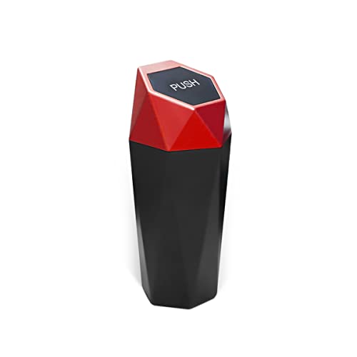 Car Trash Can with Lid, Mini Portable Auto Garbage Can, Small Leakproof Diamond Design Trash Dustbin, Waterproof Vehicle Rubbish Bins for Automotive Car, Home, Office, Kitchen, Bedroom (Red,1) - color: Red, size: 1PCS