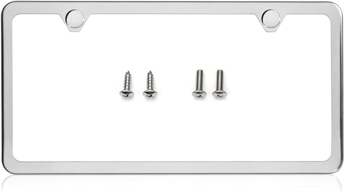 Premium Slim Style Stainless Steel License Plate Frame (2 Holes, Polished Mirror Finish) - color: Polished Mirror Finish, size: 2 Holes, 1 Pack