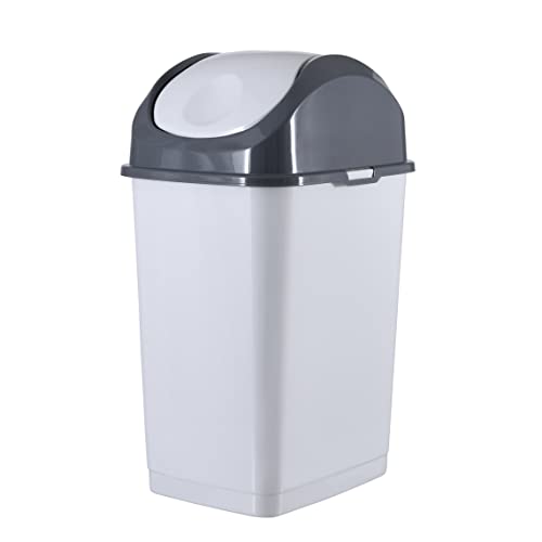 Superio Small 2.5 Gallon Plastic Trash Can with Swing Top Lid, Waste Bin for Under Desk, Office, Bedroom, Bathroom- 10 Qt, Beige/Brown (SmokeWhite/Grey) - size: 2.5 Gallon, style: 1 Pack