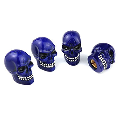 Cars Tires Valve Stem Caps Cover Dustproof Cool Skull Head Universal Fit Most of Cars SUV Bike Trucks Motorcycles 4 Pcs/Set (Blue) - color: Blue