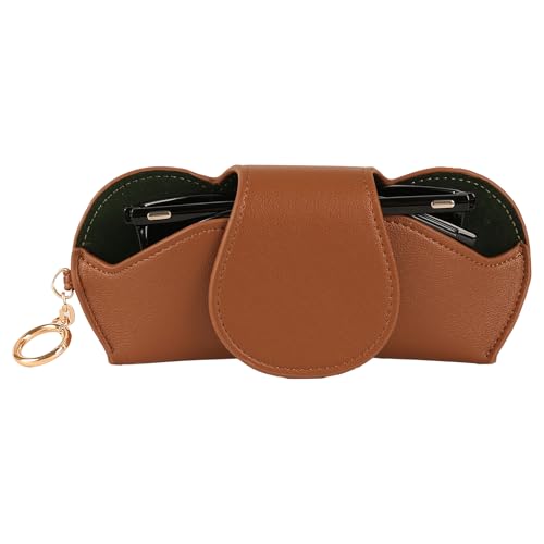 KINIVA Sunglasses Holder for Car Visor with Hanging Hook Portable Leather Glasses Storage Bag with Detachable Clips - color: Brown