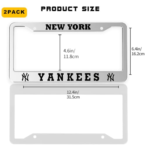 2 Piece License Plate Frames for Yankees, Anti-Dirty and Rustproof Aluminum Alloy NY License Plate Frames US Standard License Plate Holder with Screw Caps Set (Silver) - color: Y-Silver