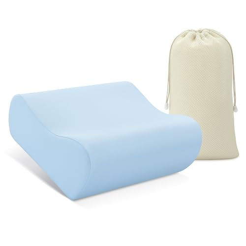 AM AEROMAX Travel Contour Memory Foam Pillow, Cervical Pillow for Neck Pain Relief, Neck Orthopedic Sleeping Pillows for Side, Back and Stomach Sleepers. - color: Blue, size: Travel Size