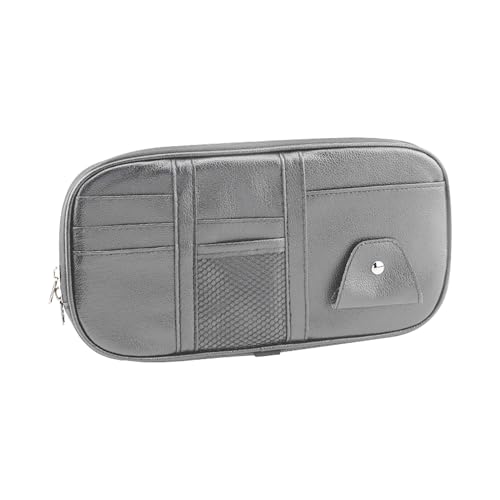 Car Sun Visor Organizer, Sunglass Holder and Storage Pocket, Card Cash Pouch with Multi-Pocket Net Zipper, Case Bag for License Pen Key, Auto Accessories for Truck, SUV, Van (Gray) - color: Gray