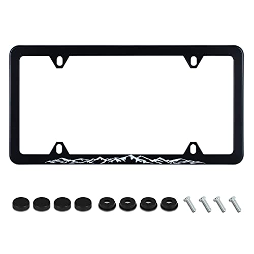 Mountains License Plate Frame Funny Black and White Mountain License Plate Holder Stainless Steel Auto Parts Personalise Decoration with Screws for Men Women 4 Holes 1pcs - color: Black And White Mountain Pattern, size: 1 Pack