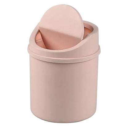 2 L Plastic Mini Desktop Trash Can, Swing-Top Tiny Waste Bin, Pink - color: pink