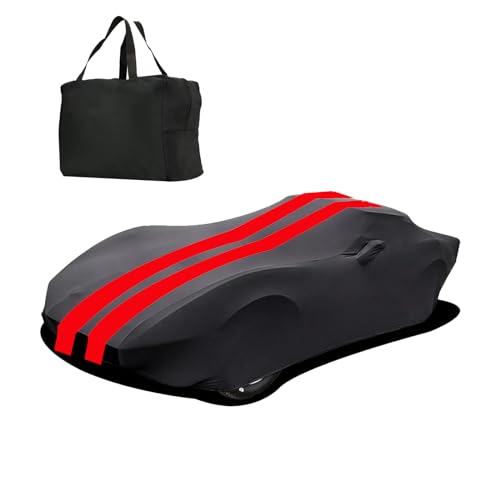 Indoor Car Cover Compatible with 1968-1982 C3 Corvette Custom-fit Breathable Dust-Proof Stretch Car Cover for Underground Garage, Car Show（Black+Red） - size: C3