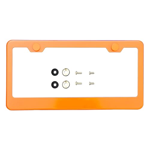 T304 Stainless Steel License Plate Frame – 8K Mirror Polish Finish, Rust-Resistant, Slim Design, Universal Fit, Includes Screw Caps, Washers & Stainless Steel Screws (Orange) - color: Orange