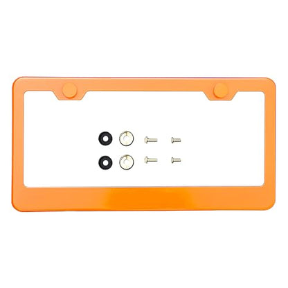 T304 Stainless Steel License Plate Frame – 8K Mirror Polish Finish, Rust-Resistant, Slim Design, Universal Fit, Includes Screw Caps, Washers & Stainless Steel Screws (Orange) - color: Orange