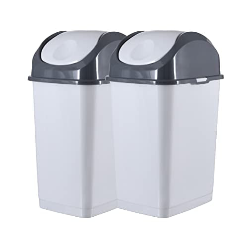 Superio Kitchen Trash Can with Swing Top Lid 9 Gallon Slim Waste Bin 37 Qt Sturdy Plastic Garbage Can Medium Recycling Bin for Office, Bathroom, Under Counter, Dorm, Bedroom (Smoke White/Grey, 2) - size: 9 Gallon, style: 2 Pack