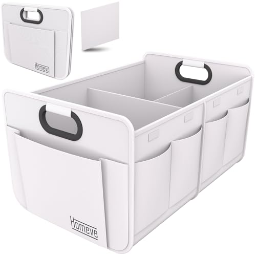 Homeve Trunk Organizer, Car Storage, Reinforced Handles, Collapsible Multi-Compartment, Foldable, Waterproof, Sturdy, 600D Oxford Polyester For Car, SUV, Mini-Van, White, 2 Compart - color: White, size: 2 Compart