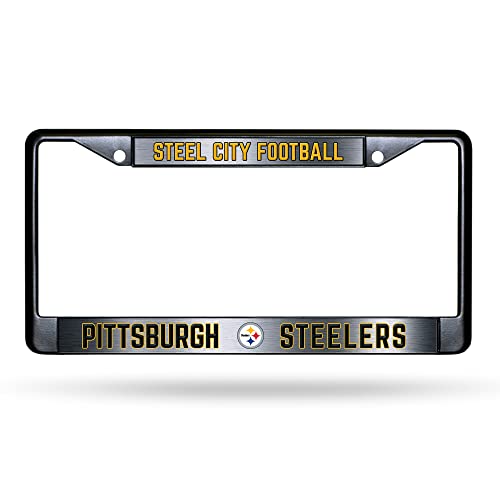 NFL Pittsburgh Steelers Steel City Football Black Chrome License Plate Frame - 2-Screw Mount - color: Steelers