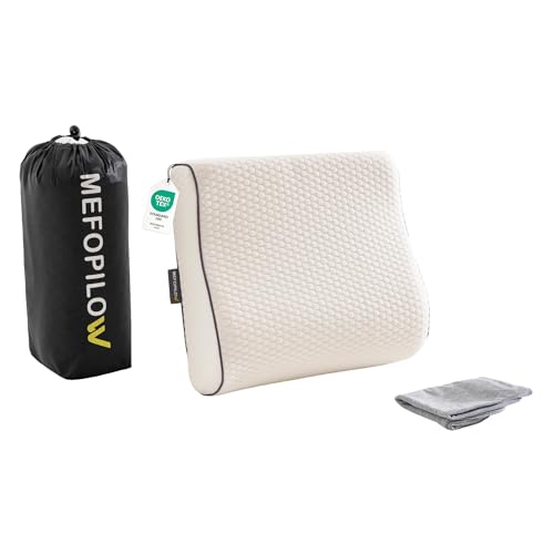 Memory Foam Travel Pillow with Washable Cover & Carry Bag – Compact, Soft & Breathable Neck Pillow for Airplane, Camping & Car (White- with Extra Gray Cotton Cover, 13.8x11.8x3.9/3.1 inches) - color: White- With Extra Gray Cotton Cover, size: 13.8x11.8x3.