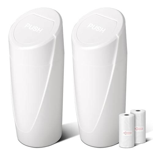 Car Trash Can Bin with Lid - 2 Packs Car Garbage Can Cup Holder - White Mini Leakproof Vehicle Trash Garbage Can Bin with 40pcs Trash Bags-Car Organizers and Storage for Front Back Seat Accessories - color: White,White