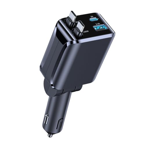 FMIIFMS 3 in 1Retractable Car Charger for iPhone with Dual Type C Cables, Fast Phone Chargers Cigarette Lighter, Gift for Men Women Car Accessories Compatible with iPhone 17/16/15/14/13/Pro-Silver