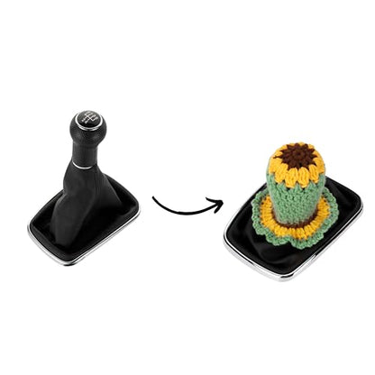 Crochet Shift Knob Cover, Universal Handcrafted Sunflower Boho Car Accessories for Women, Shift Boots Knobs Cover Automotive Interior Fits Car Truck SUV (05#SC) - color: 05#SC