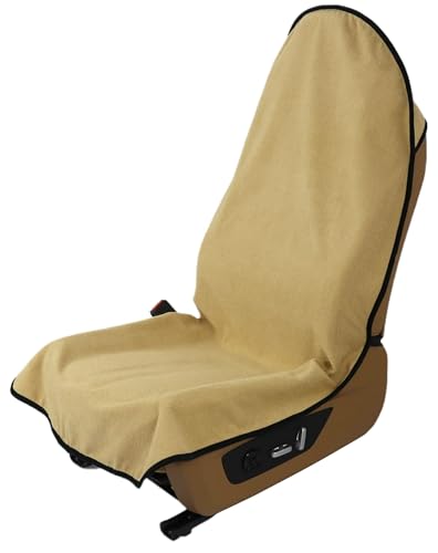 VSHIELD Waterproof Towel Car Seat Cover, Sweatproof Non-Slip Seat Protector, Universal Fit for Front Bucket or Rear Bench Seat of Cars, SUVs, Vans, Trucks, Compatible with Airbags and Armrests - color: Beige