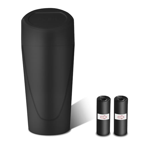 Car Trash Can with Lid, Leakproof Garbage Can with 40 Attached Trash Bags, Mini Essential Car Accessories for Interior for Car, Home, Office (Black) - color: Black