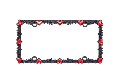 Creathome 3D Shining Daisy Heart License Plate Frame from Pure Zinc Alloy Metal Perfect Plate Holder, Matt Black with Red Glitter, Luminously Heart - color: Matt black with Red Glitter, Luminously Heart