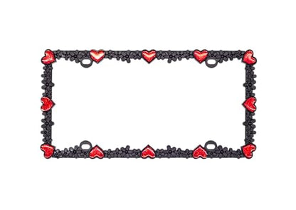 Creathome 3D Shining Daisy Heart License Plate Frame from Pure Zinc Alloy Metal Perfect Plate Holder, Matt Black with Red Glitter, Luminously Heart - color: Matt black with Red Glitter, Luminously Heart