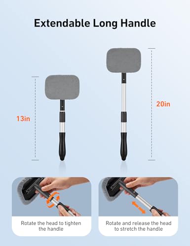 AstroAI Windshield Cleaner Tool, Microfiber Car Window Cleaner with 4 Reusable and Washable Microfiber Pads and Extendable Handle Auto Inside Glass Wiper Kit, Gray - color: Gray