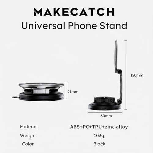 Magnetic Car Phone Mount, 0.83" Ultra-Slim Foldable Holder, [Vacuum Suction & Adhesive Pad] for Textured Dashboard/Windshield, 3-Joint Metal MagSafe Mount for iPhone 17 Pro Max/Pixel (Black) - color: Black