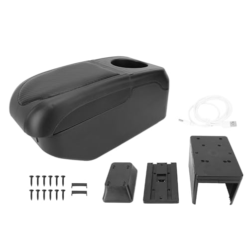 Acouto Car Armrest Box with 6 USB Charging Ports - Double Layer Console for SUV, Truck, and Car (Black) - color: Black