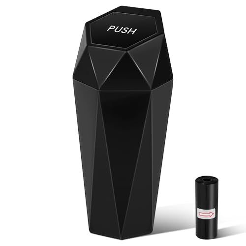 Car Trash Can with Lid, Mini Car Trash Cup with 15 Additional Trash Bags, Car Accessories for Interior, Leakproof Vehicle Garbage Bin for Car, Home, Office - 1 Pack, Black - color: Black-1, size: 600ml