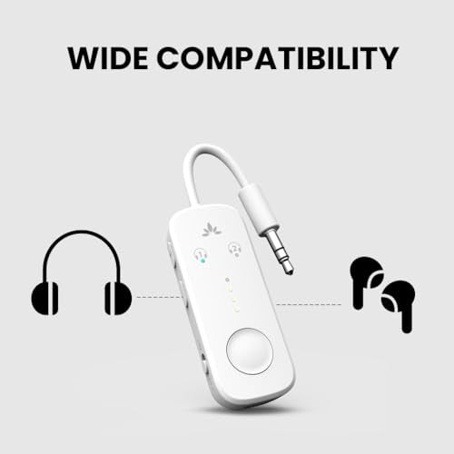 Avantree Relay - Premium Airplane Bluetooth Adapter with Advanced Qualcomm Chipset, 2 Headphones Support, 25hrs Play Time, aptX Adaptive & HD Audio Transmitter for Airpods, Bose & Travel Flight - color: 2-White