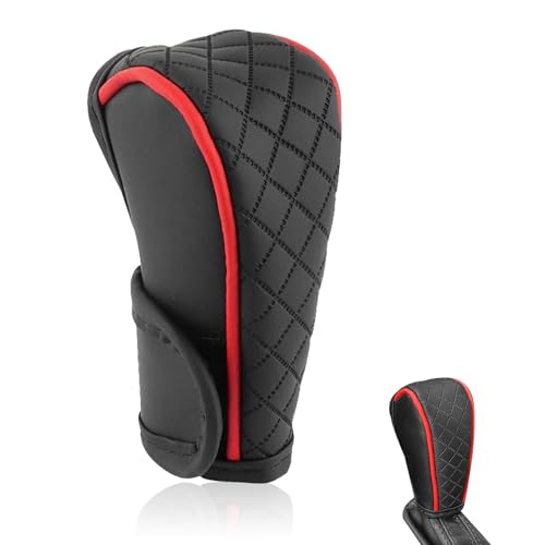 Car Gear Shift Cover, Leather Shift Knob Cover, Waterproof Anti-Slip Gear Shifter Protector, Car Decoration Accessories, Universal for Auto, SUV (Black-Red) - color: black-red